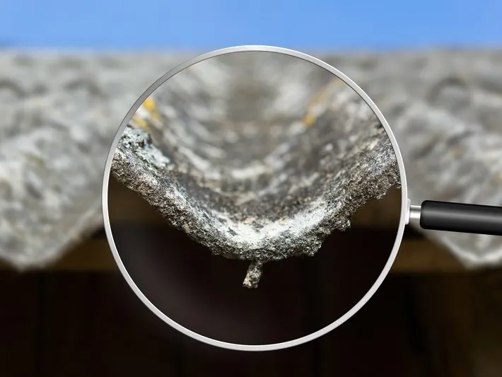Loupe placée sur une toiture en amiante